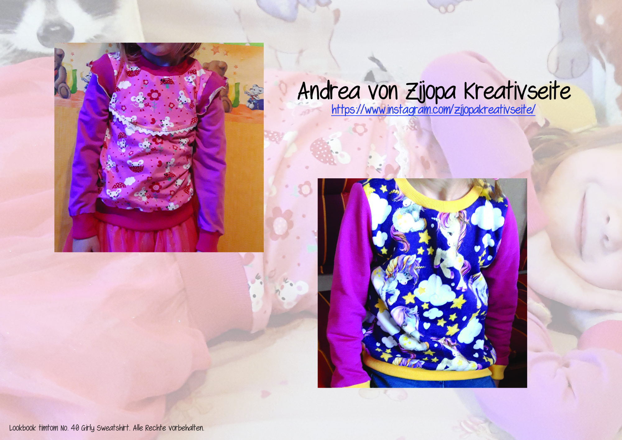 Designbeispiele zum Girly Sweatshirt timtom No.40, genäht von Andrea von Zijopa Kreativseite